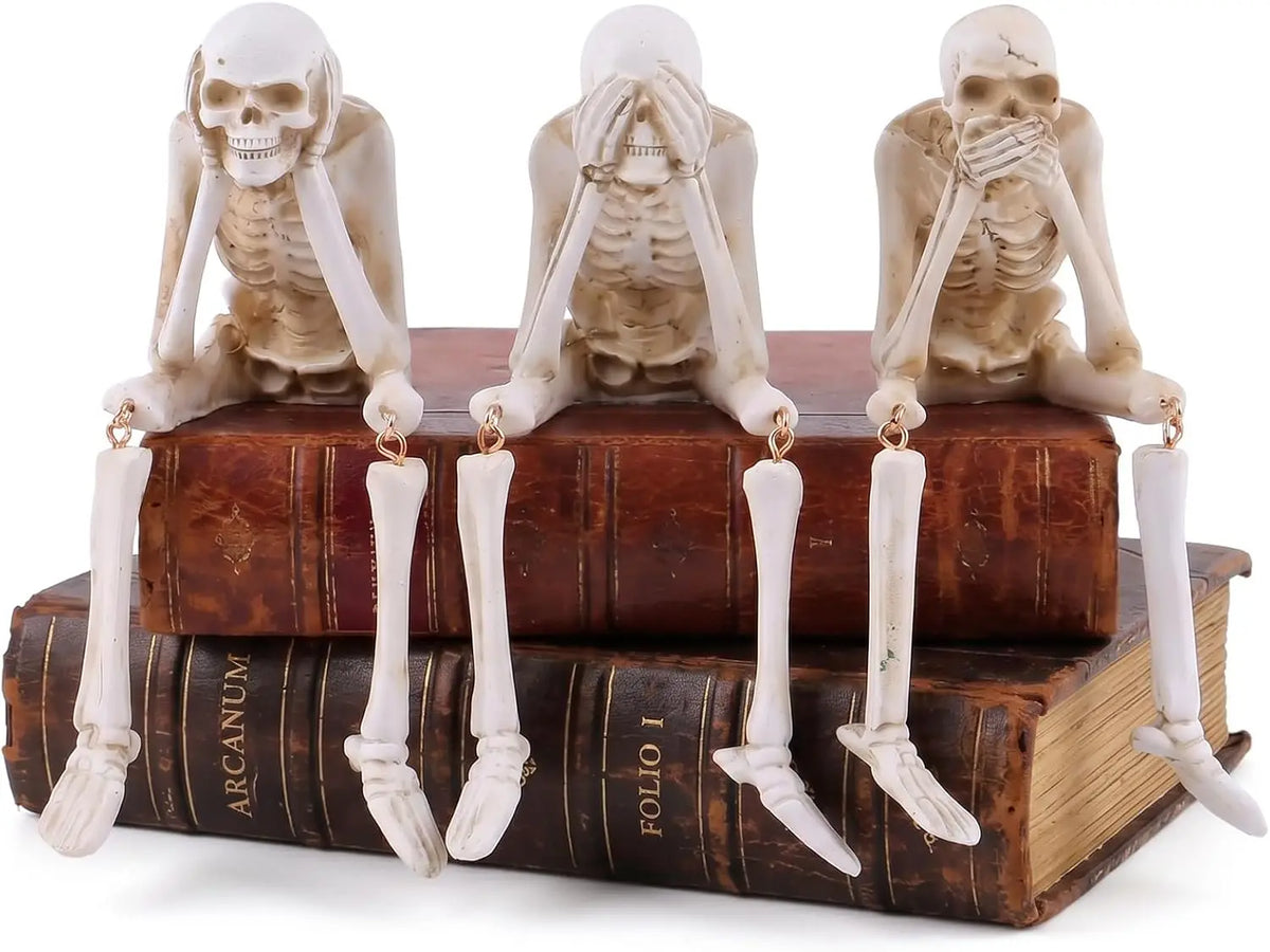 3PCS Halloween Skeleton Figurines Set Full Body Skeleton H  Movable Joint Plastic Hanging Skull Ornament for Haunted House Party Supplies