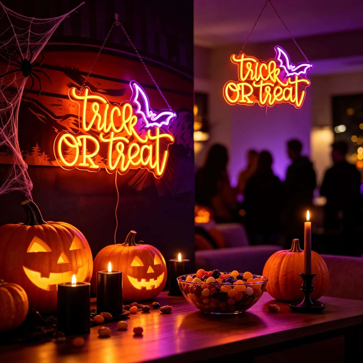 USB Powered Trick OR Treat LED Neon Sign with Bat Halloween Neon Light Wall Hanging Lamp for Party Home Bar Bedroom Window Holiday Decor
