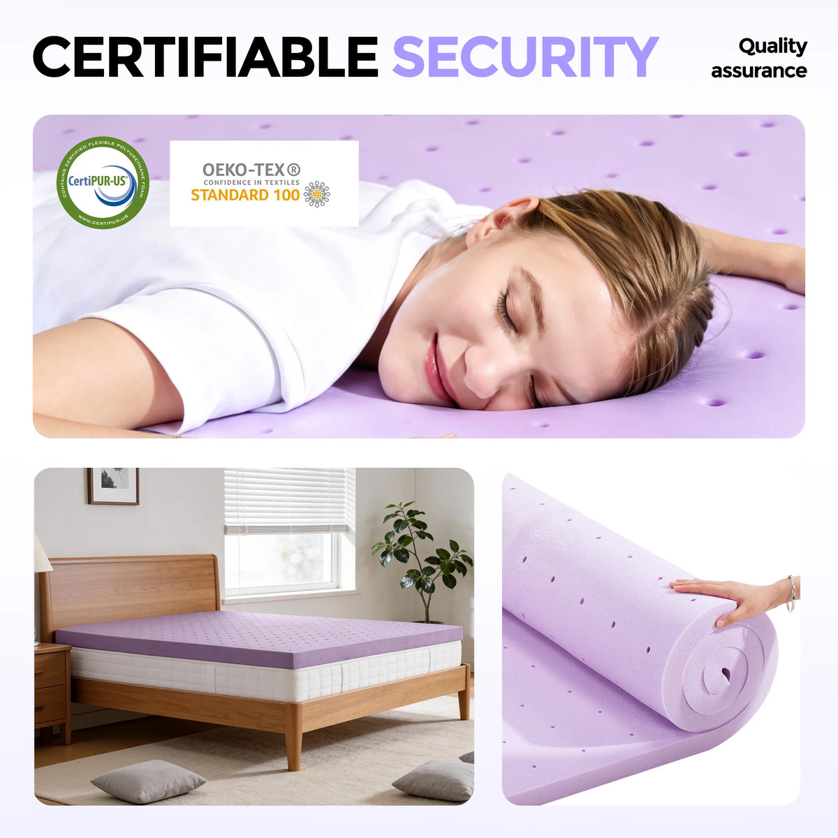MCQ 3 Inch Memory Foam Mattress Topper Purple Full Size Gel Breathable Cooling Mattress Soft Bed Topper For Home Bedroom Furniture ﻿