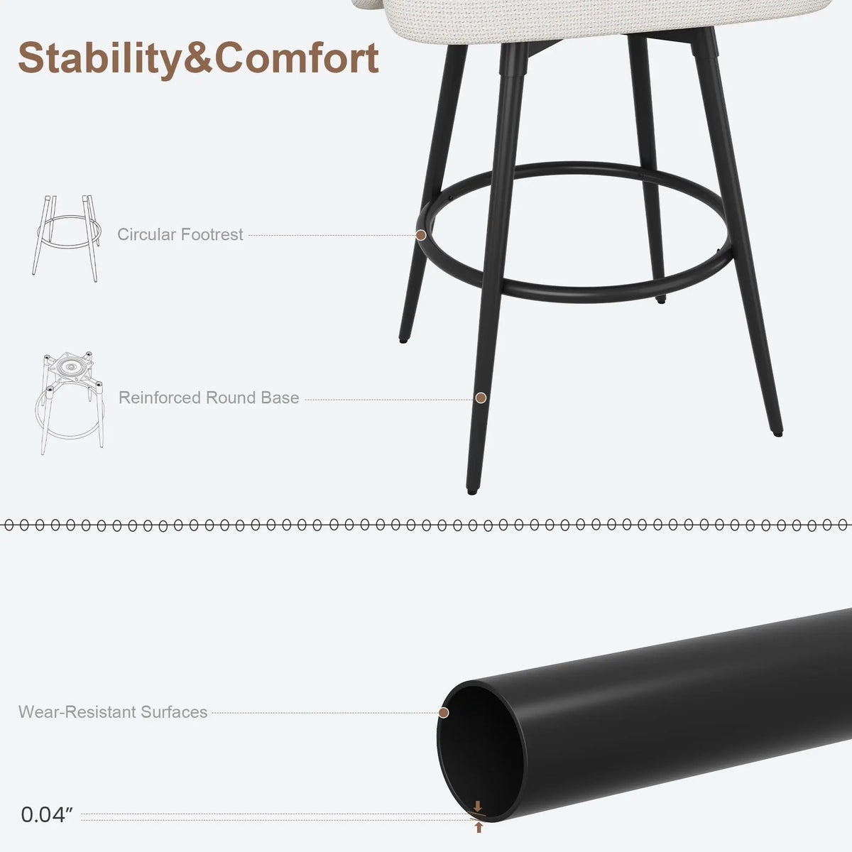 HiMISS Counter Height Swivel Bar Stools With Back And Footrest