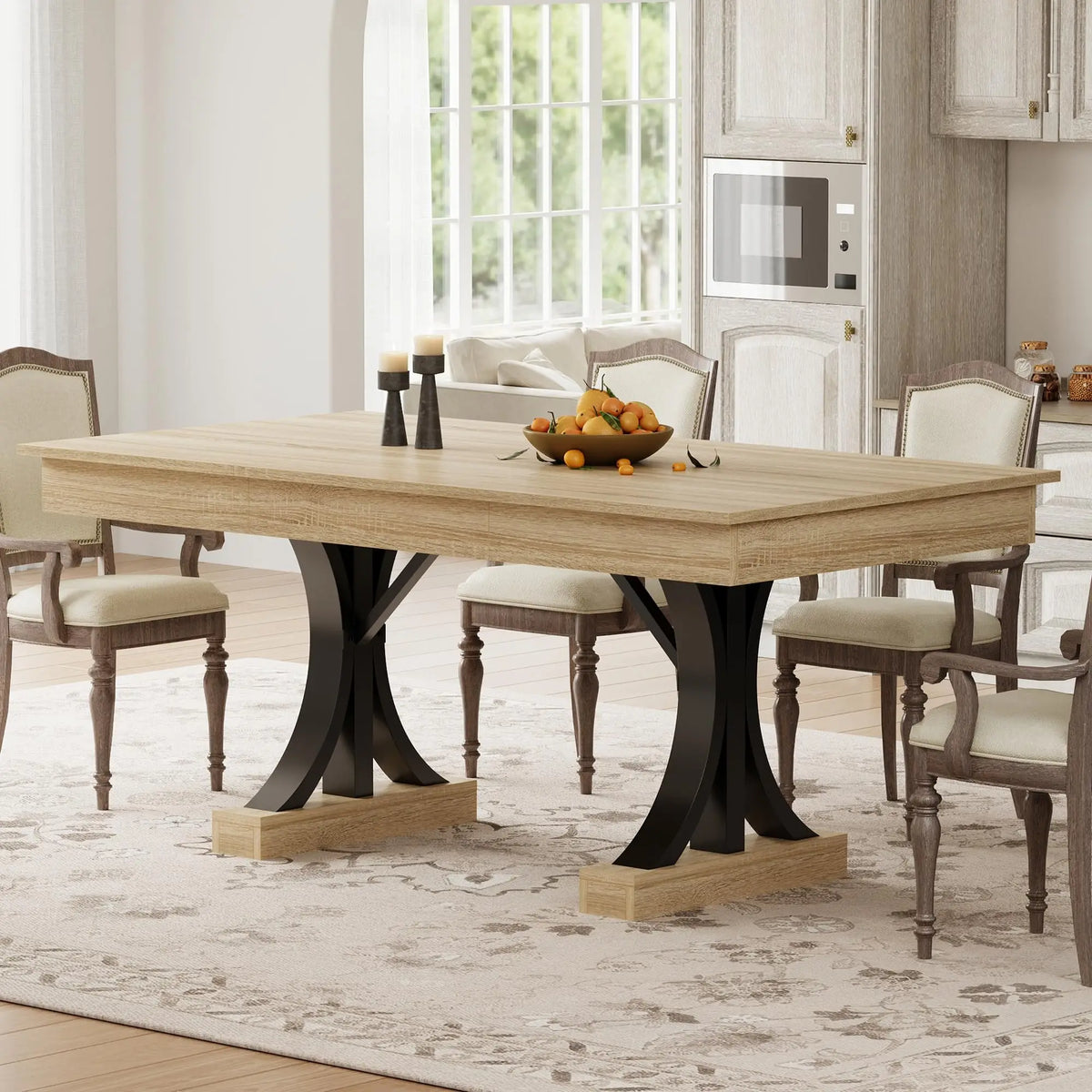 HiMISS Industrial Dining Table With Drawers And Pedestal Base