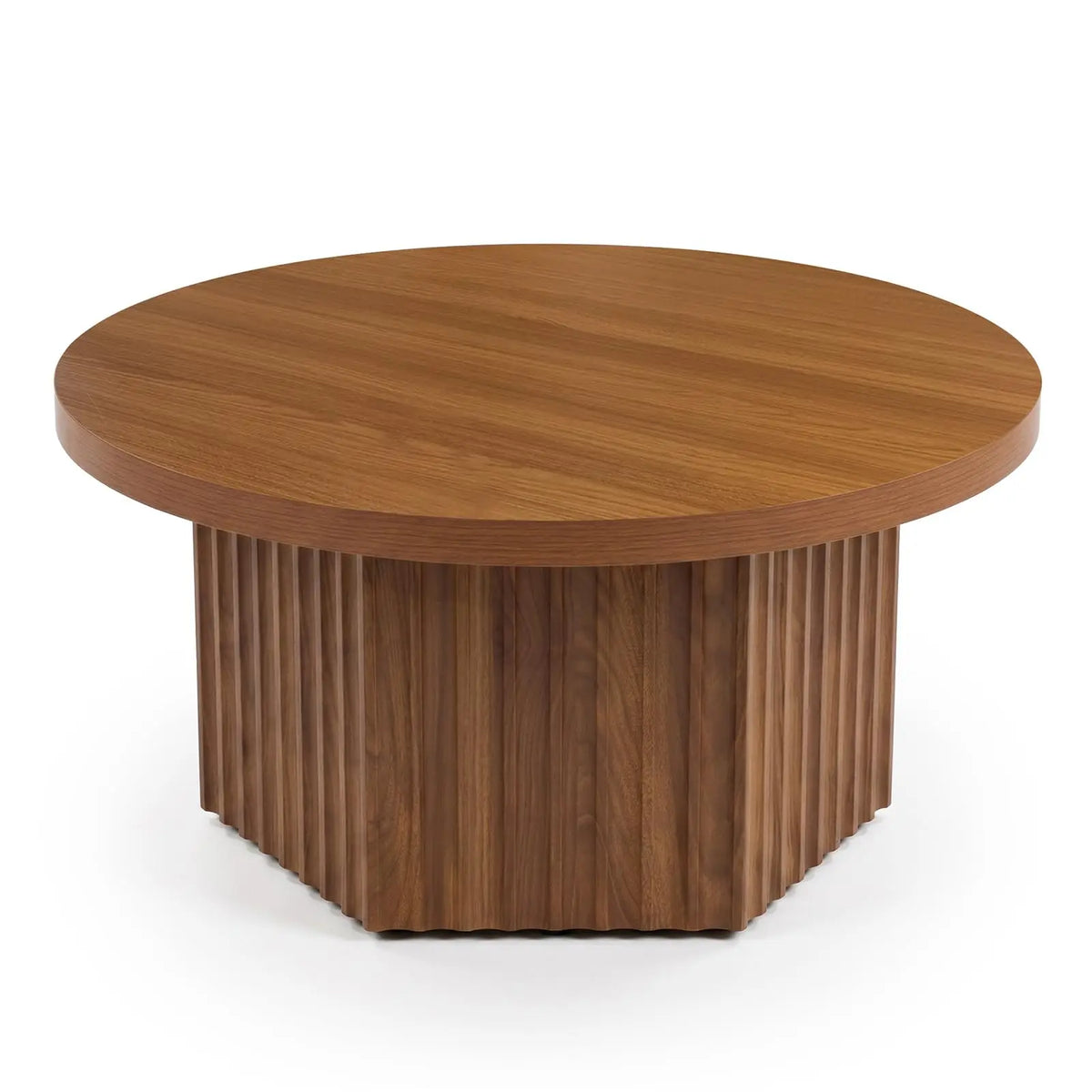 HiMISS Round Fluted Drum Coffee Table Modern Wood Pedestal