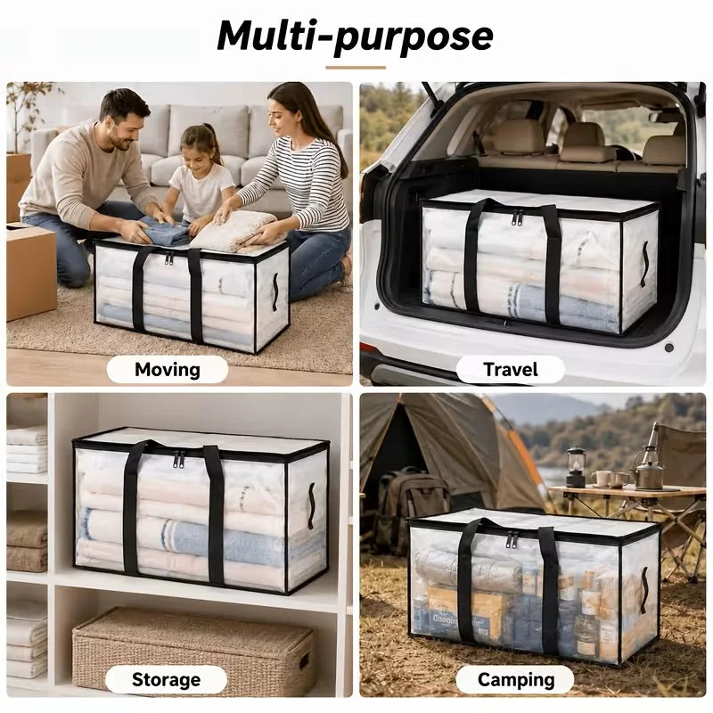 5pcs Heavy-Duty Moving Bags with Reinforced Handle - Oversized Storage Totes, Snap-Close Lid & Plastic Suitable for Clothes, Quilts,, Moving Supplies - Space Saver Bags(Includes 3 Drawstring Pockets)