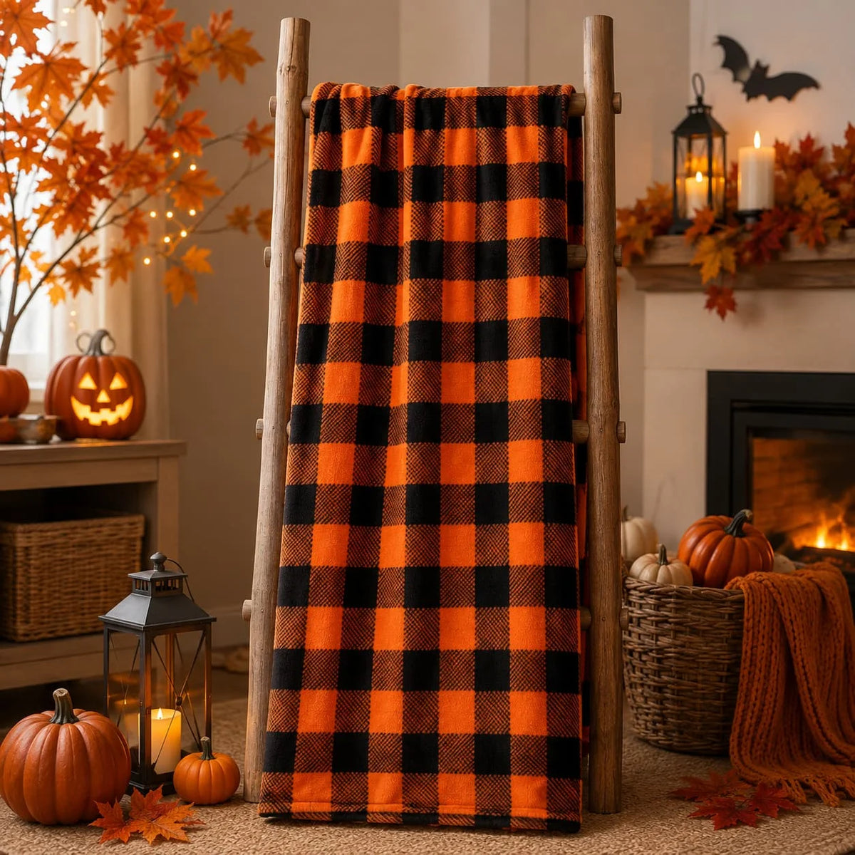 BEDELITE Halloween Throw Blanket for Decor & Gift, Orange & Black, 50"x60"