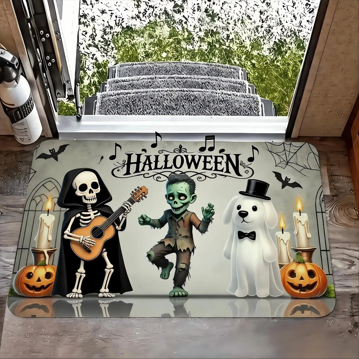 1pc Door Mat with Halloween Pumpkin and Cat Design, Welcome Floor Mats, Polyester Area Mat for Laundry Room and Kitchen, Room Decoration, Guest Room Decor