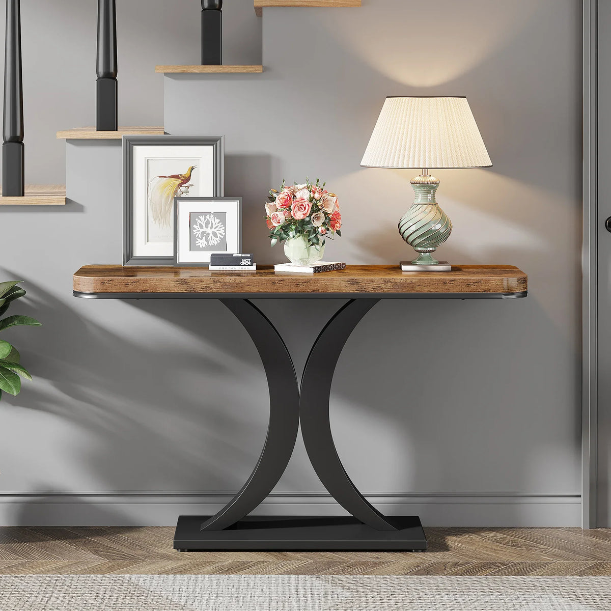 Tribesigns Industrial Console Table With Geometric Iron Base