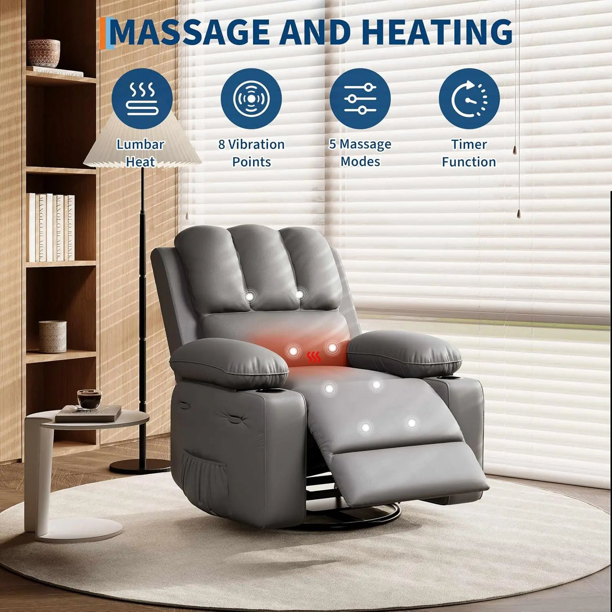 TACLEEKII Swivel Rocker Recliner Chair With Heat And Massage