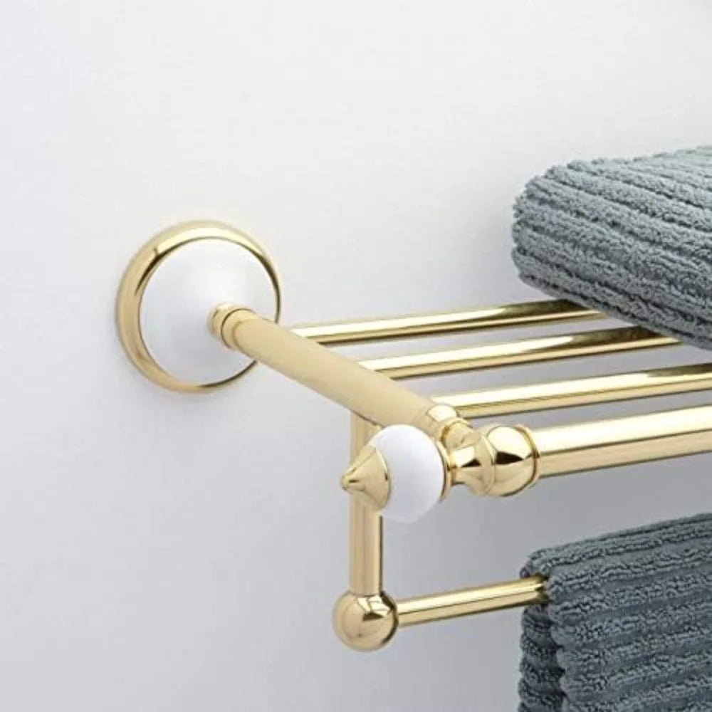 413149 Adelaide 21-3/8" Solid Brass and Porcelain Towel Rack - Polished Brass
