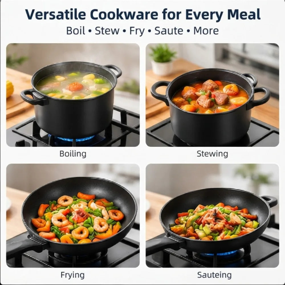 13PCS Nonstick Cookware Set Pots and Pans with Glass Lids Kitchen Cooking Utensils Set Induction Gas Electric Stovetop