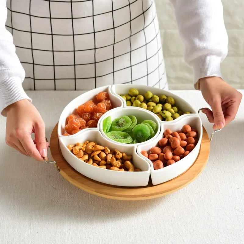1Pc Creative Multi‑Compartment Ceramic Fruit Plate Snack Tray for Living Room Dried Fruit Nuts New Year Use
