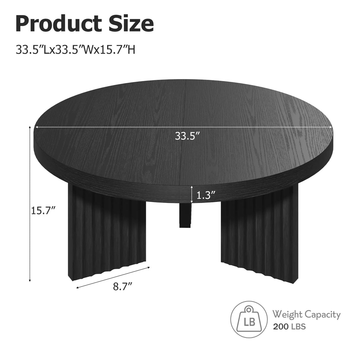 HiMISS Round Coffee Table With Fluted Legs For Living Room