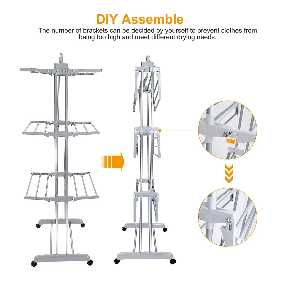 4-Tier Clothes Drying Rack Foldable Wings Dryer Clothes Space Saving Hanger Adjustable Large Garment Laundry Racks 2 Wing Hooks