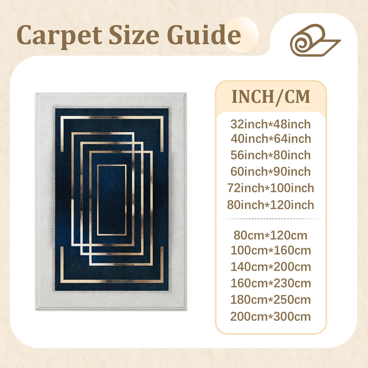 Large Indoor Area Rug, Soft Velvet Low Pile Non-Slip Dotted Backing Machine Washable, Navy Blue & Gold Geometric Rectangular Pattern, Ideal for Living Room Bedroom Entryway Home Floor Decor