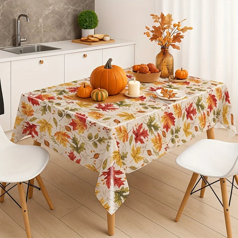 1pc Thanksgiving Tablecloth, Vibrant Orange Maple Leaf Design, Durable Plastic, Machine-Made, Perfect for Holiday Dining Decor and Party Gifts, Thanksgiving Table Decoration | Bright Table Setting | Plastic Tablecloth, Thanks