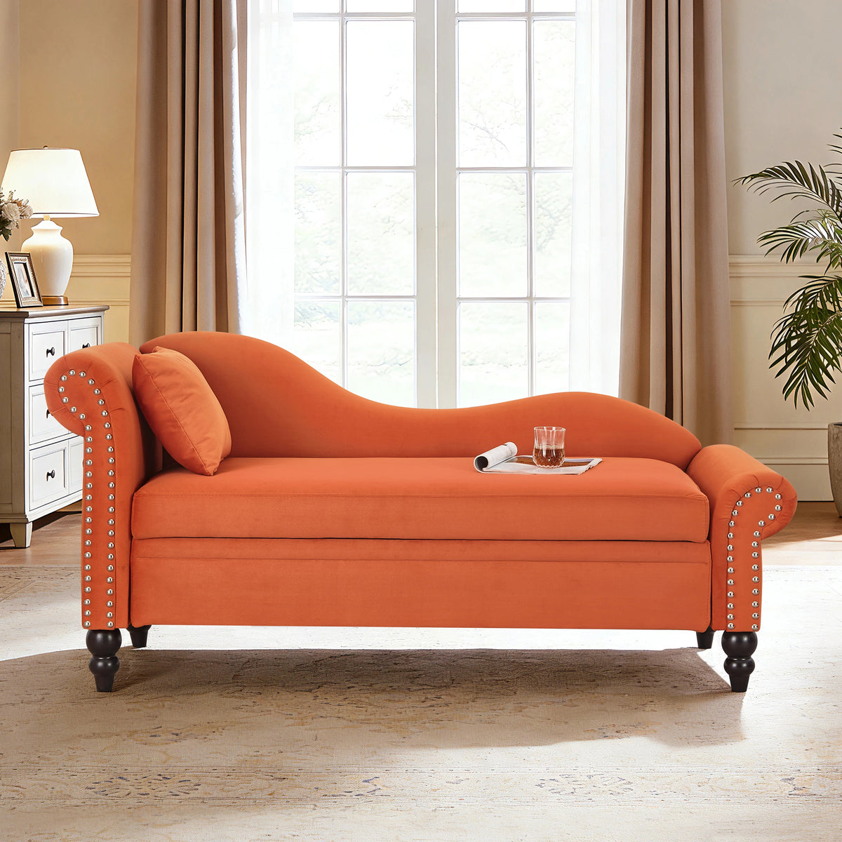 64.5-inch Modern Velvet Sofa With Storage Function Featuring a Left Armrest And Backrest Suitable For Living Room Bedroom and Office