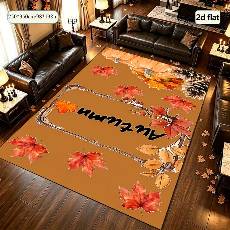 Autumn Maple Leaf Area Rug, Brown Base with Fall Leaves Print, Warm Seasonal Vibe for Entryway Living Room Autumn Decor