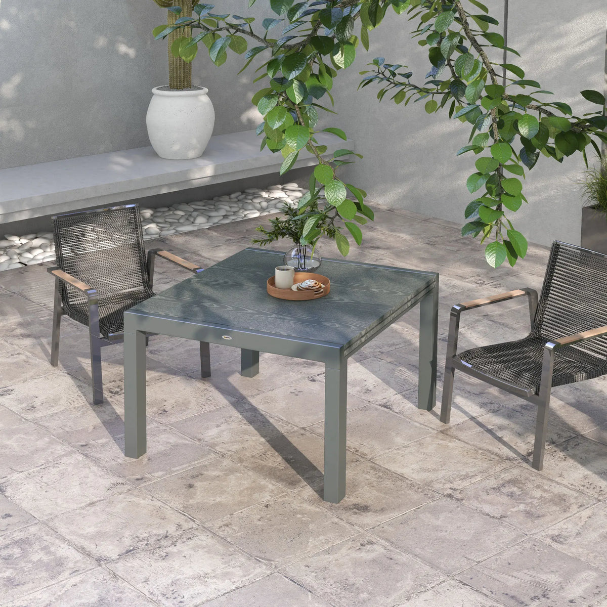 Extendable Patio Table for 6-8 People, Aluminum Frame Rectangular Outdoor Dining Table, for Backyard, Dark Gray