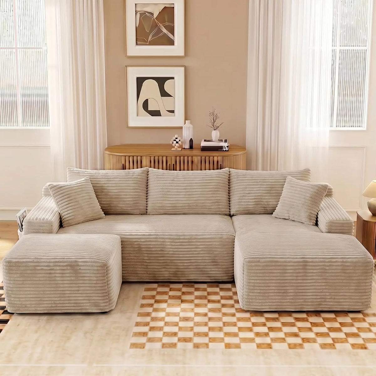 U-Shaped Modular Sectional Sofa With Ottoman Deep Seat Sleeper