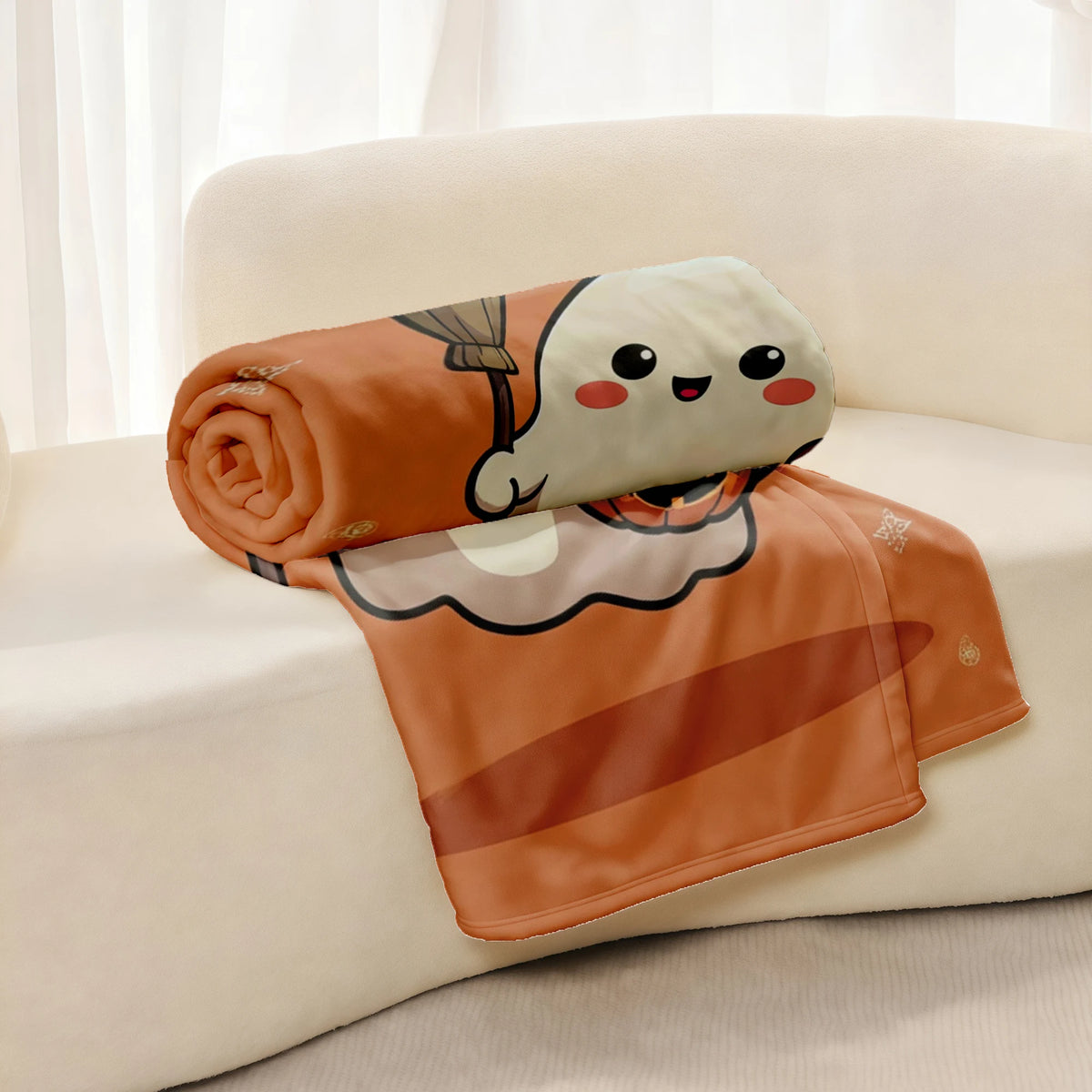 Cute & Jack-o'-Lantern Flannel Throw Blanket - Soft Warm Suitable for - Bedspread with Orange Starry Background, Machine Washable Cozy Bedding Accent for, Room, Couch - for Autumn Nights and Gifts