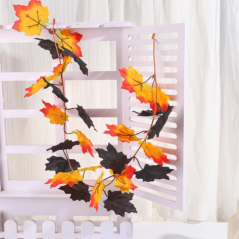 1/2Pcs Fall Artificial Maple Leaves Vine Hanging Rattan Wreath for Thanksgiving Halloween Day Decoration Home Room Decor Garland