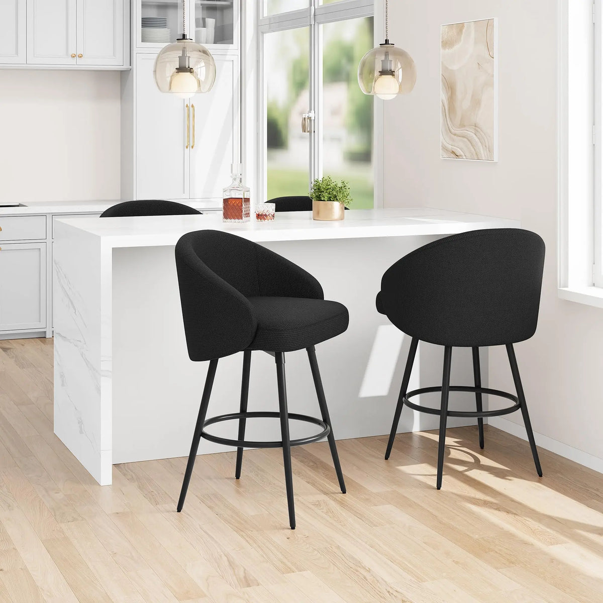HiMISS Counter Height Swivel Bar Stools With Back And Footrest