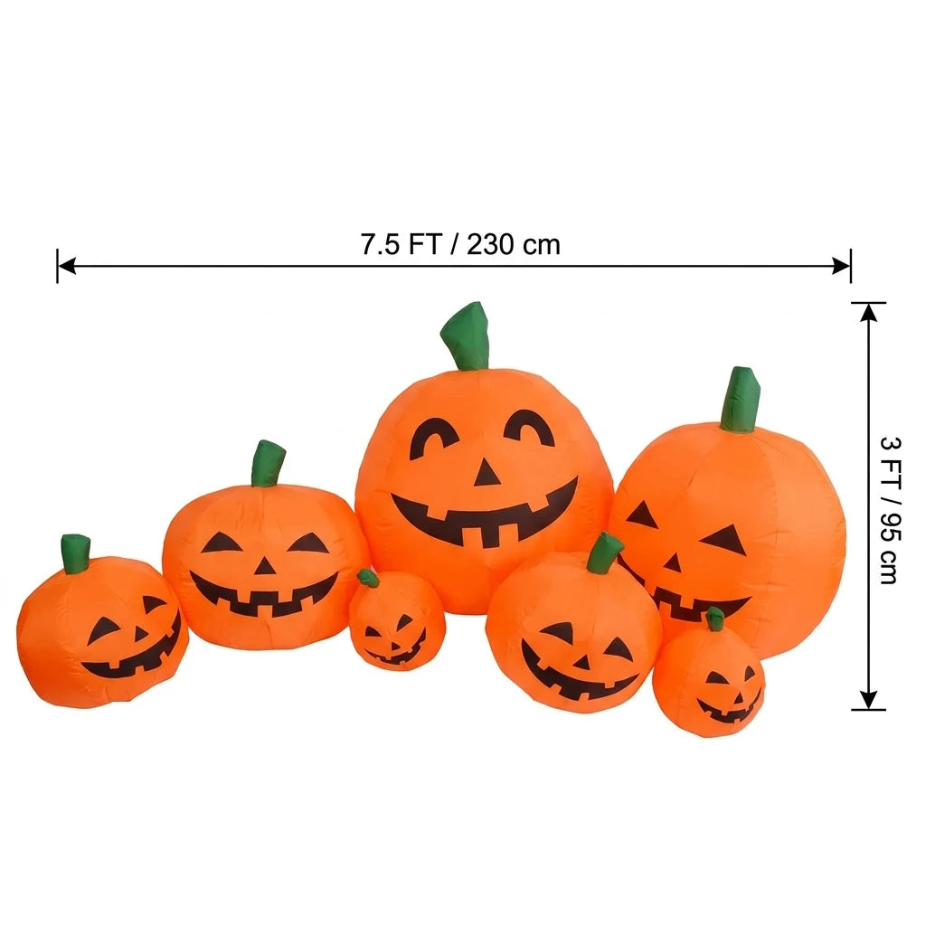 7.5FT Halloween Inflatable Pumpkin Decoration LED Blow Up Pumpkin Patch with 7 Pumpkins Bright Light Boards Outdoor Yard Decor for Garden Lawn Party Inflatable Toys for Kids Indoor Airblown USA Stock Warehouse New Arrivals Sp