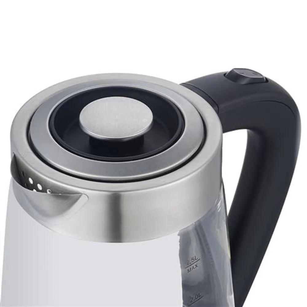 HD 250 110V 1200W 2.5L Electric Kettle with Blue Glass Stainless Steel 360 Rotation Base Auto Shut Off Blue LED US Plug