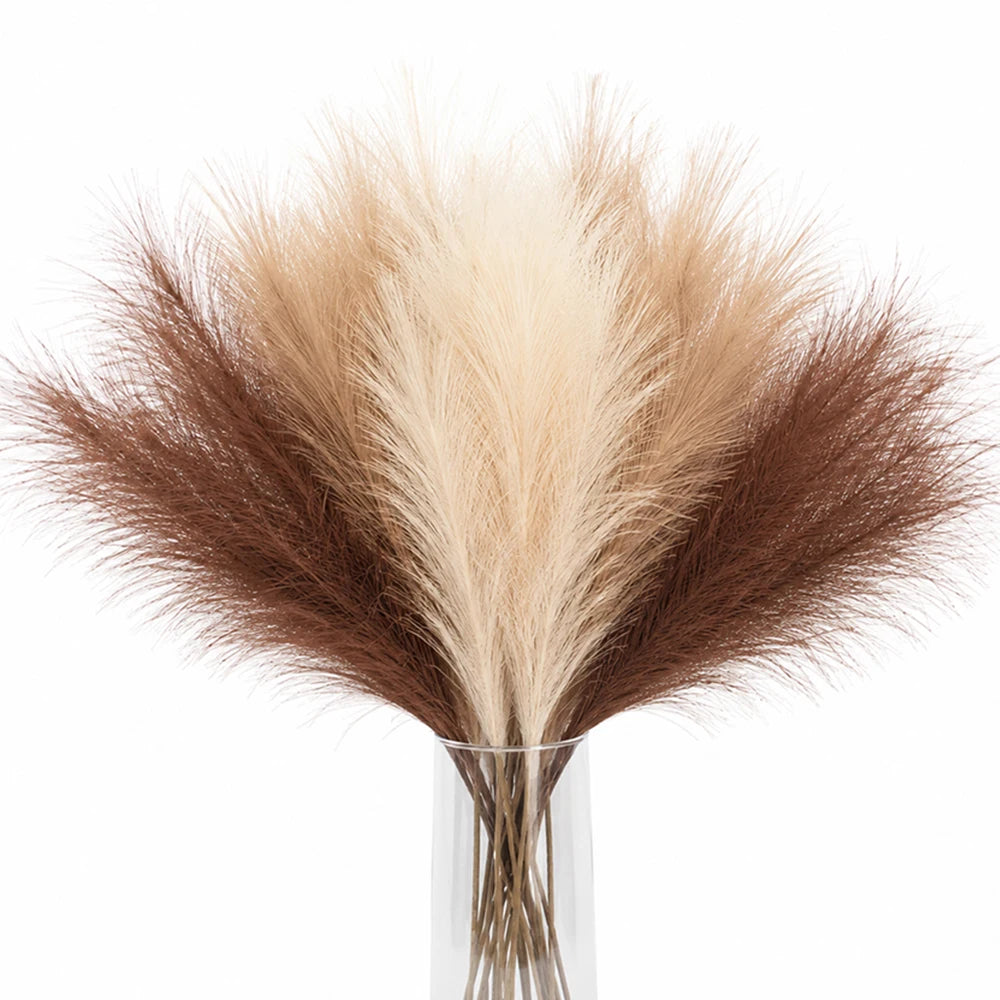 19 Inch 18pcs Artificial Pampas Grass Decor,Coffee Beige Brown Faux Pampas Fluffy for Boho Decor Home Bedroom Living  Room Wedding Decoration, Vase Filler Autumn Flower Arrangement