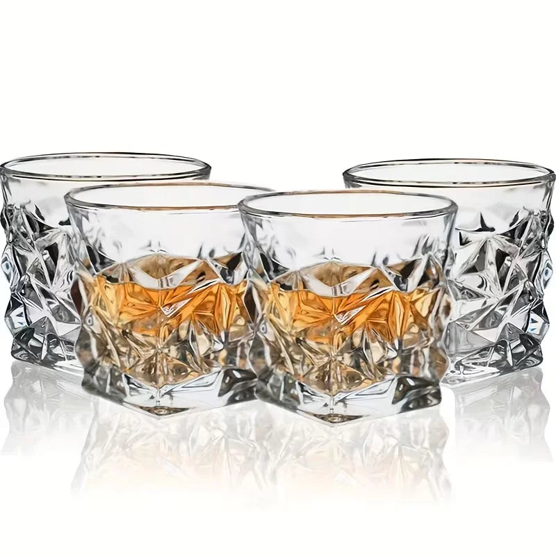 Set of 2/4 Diamond Whiskey Glasses Suitable for Bourbon, Scotch & Liquor - Elegant Glass Wine & Spirits Tasting Glasses with Multipurpose Use for Parties, Gifts for Men & Women