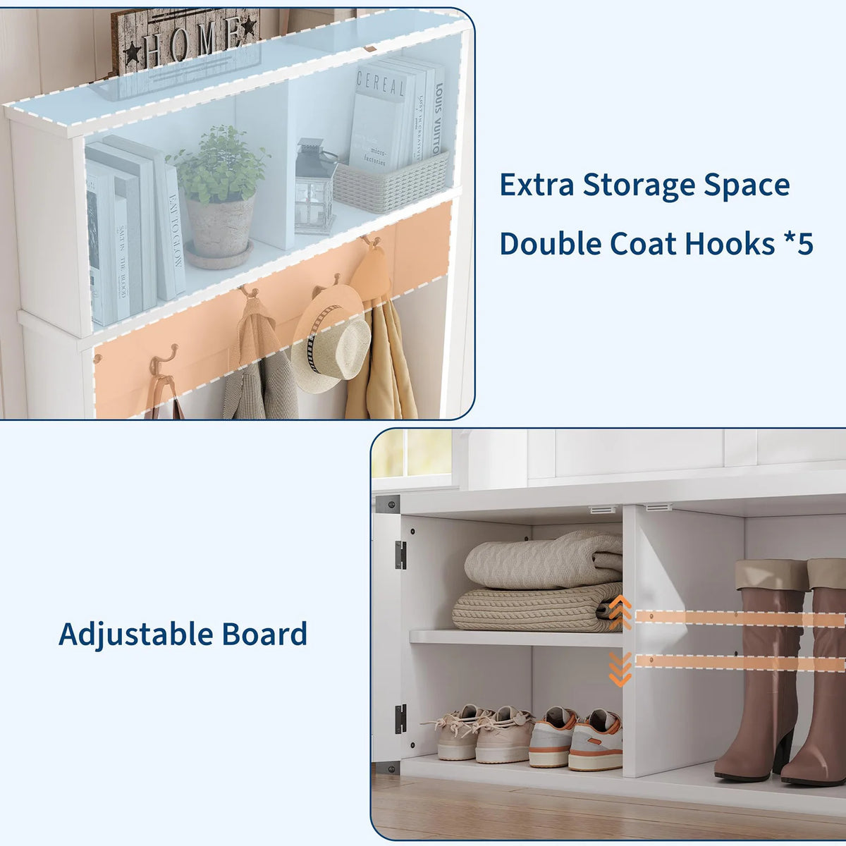 HiMISS Wooden Hall Tree With Bench And Shoe Storage