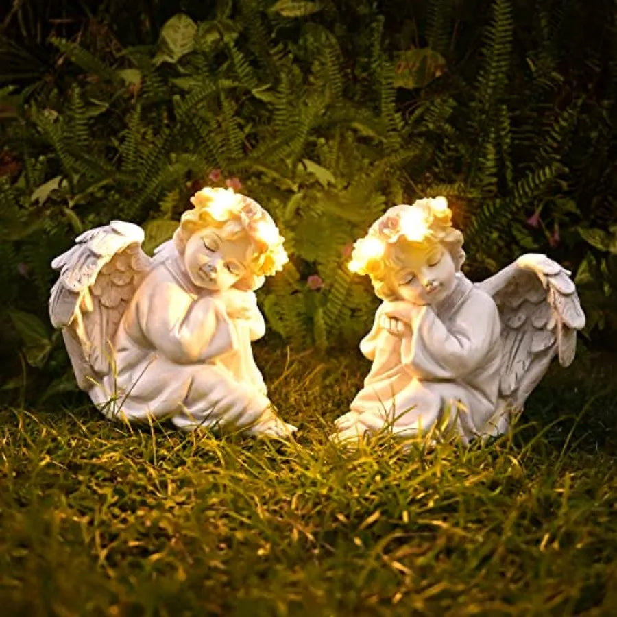 Angel Statue Garden Decor for Outside Solar Yard Art Outdoor Decorations Patio Porch Home Lawn Ornaments Christmas Light up Fig