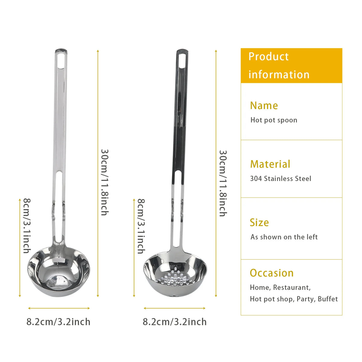 KitchenTrend 2Pcs Stainless Steel Ladle & Skimmer Set, Large Capacity Hanging Hook Design Mirror Polished Soup Strainer Spoon for Home Hotpot Kitchen Cooking