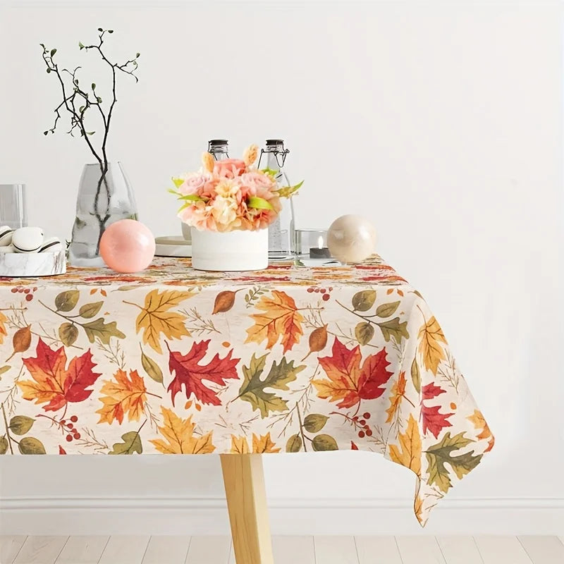 1pc Thanksgiving Tablecloth, Vibrant Orange Maple Leaf Design, Durable Plastic, Machine-Made, Perfect for Holiday Dining Decor and Party Gifts, Thanksgiving Table Decoration | Bright Table Setting | Plastic Tablecloth, Thanks