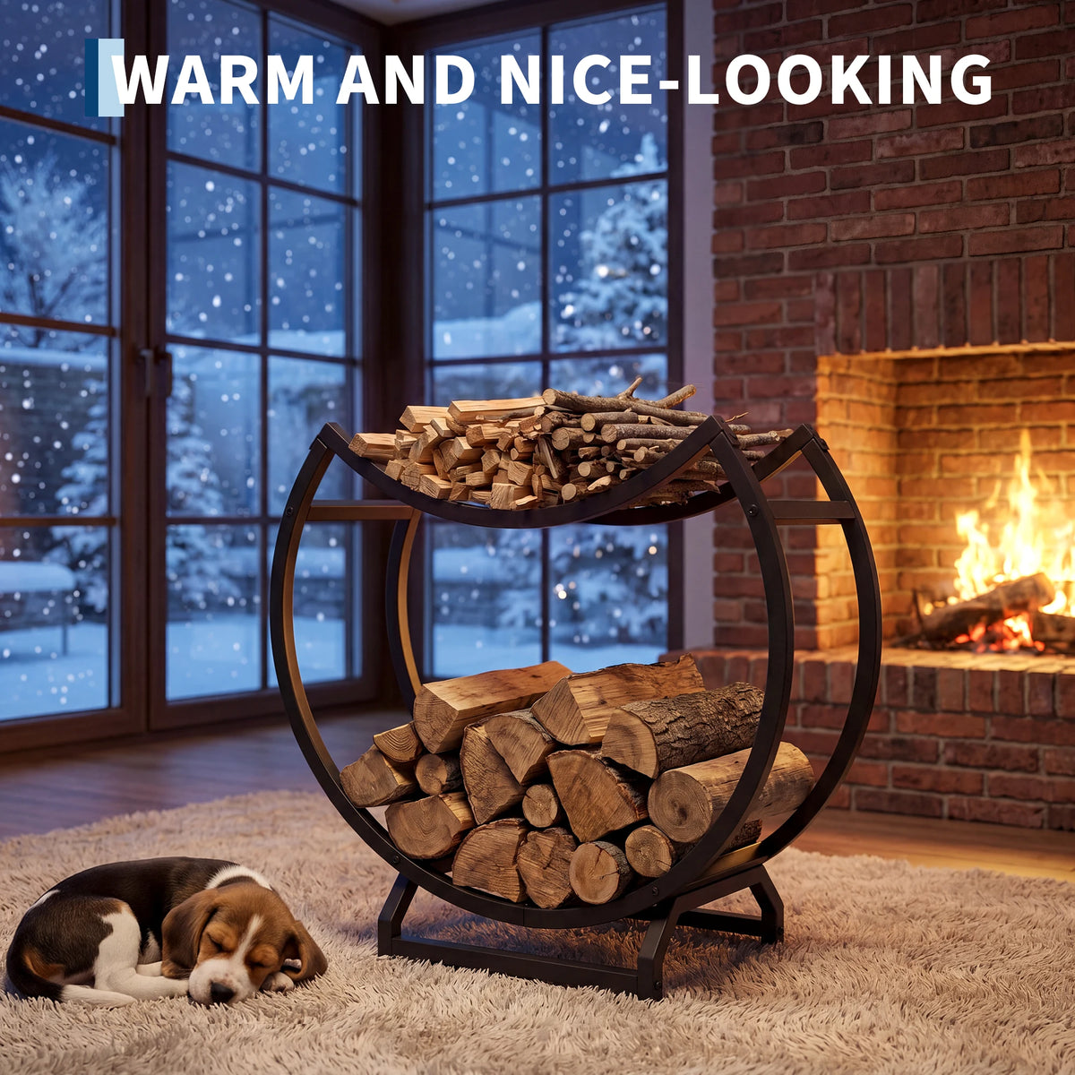 Round Firewood Rack Heavy Duty Iron Log Holder For Indoor Outdoor Fireplace Storage, Space Saving Metal Wood Rack For Patio Hearth