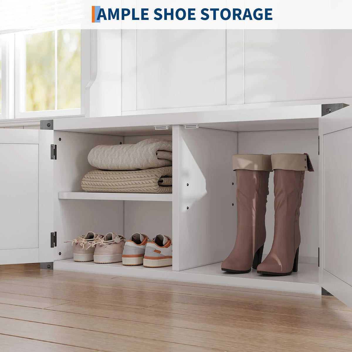 HiMISS Wooden Hall Tree With Bench And Shoe Storage