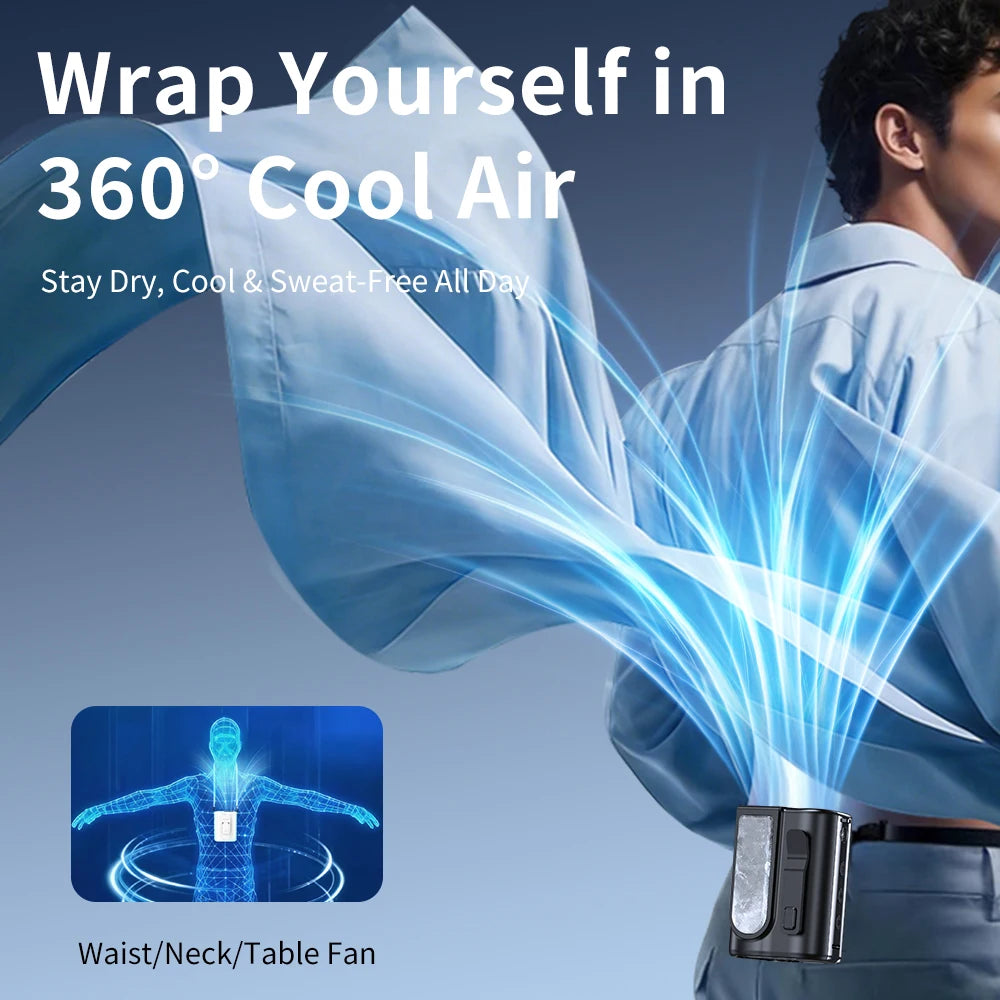 Portable Semiconductor Waist Clip Fan 7000mAh 120 Speeds Rechargeable 4in1 Neck Table Fan With LED Light For Outdoor Working ﻿