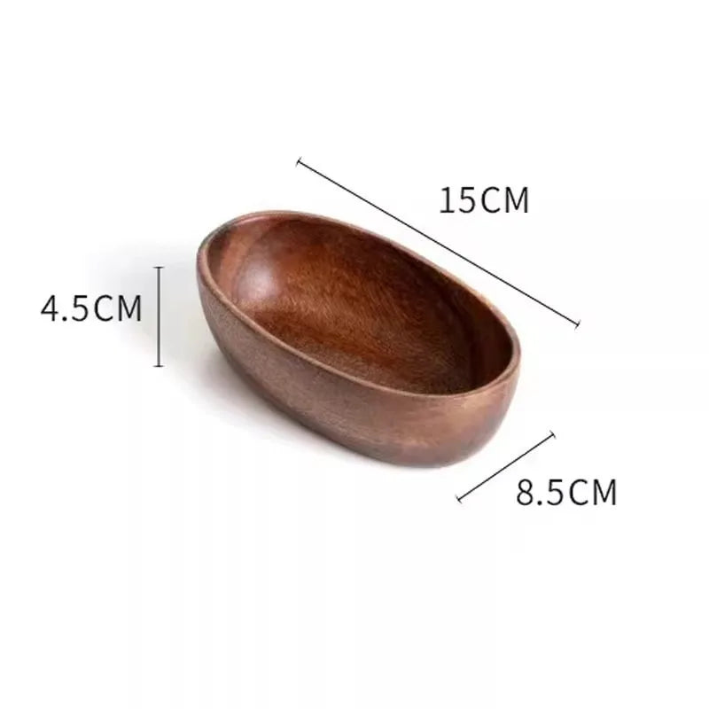 2Pcs Boat-shaped Bowl Kimchi Wooden Bowl Handmade Dessert Plate Household Vintage Wooden Tableware Fruit Salad Bowl