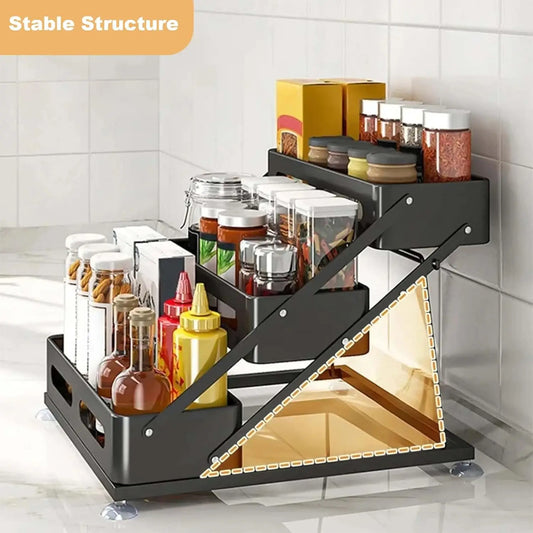 3-Tier Foldable Spices Rack, Adjusted Height 10-10.8Inch Carbon Steel Tiered Spice Rack with Non-Slip Suction Cups,Space-Saving Spice Rack Organizer for Cabinet