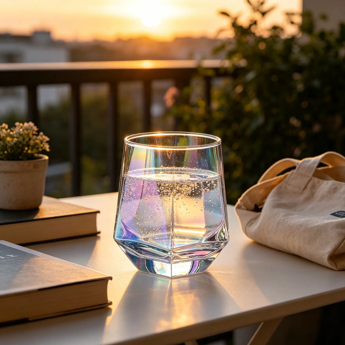 Stemless Wine Glass Set Of 6(10 Oz), Iridescent Glassware, Modern Rainbow Wine Glass For Serving White Wine, Red Wine, Cocktail, Whiskey, Bourbon, Cool Water