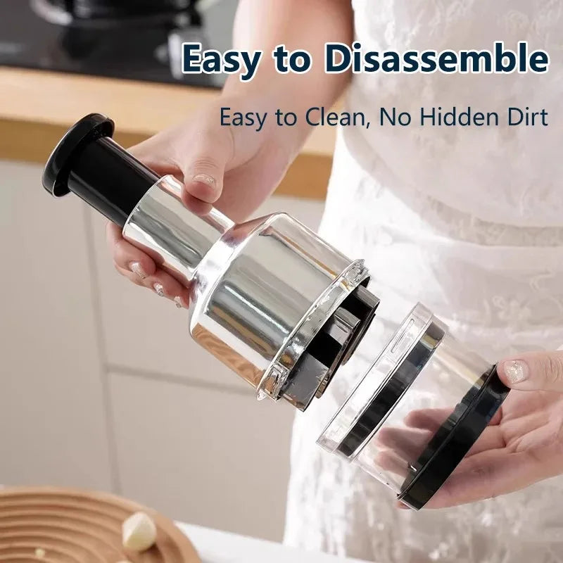 Kitchen Manual Tools Vertical Hand Press Garlic Cutter Chopper Onion Nuts Cutter Vegetable Food Chopper with Storage Container
