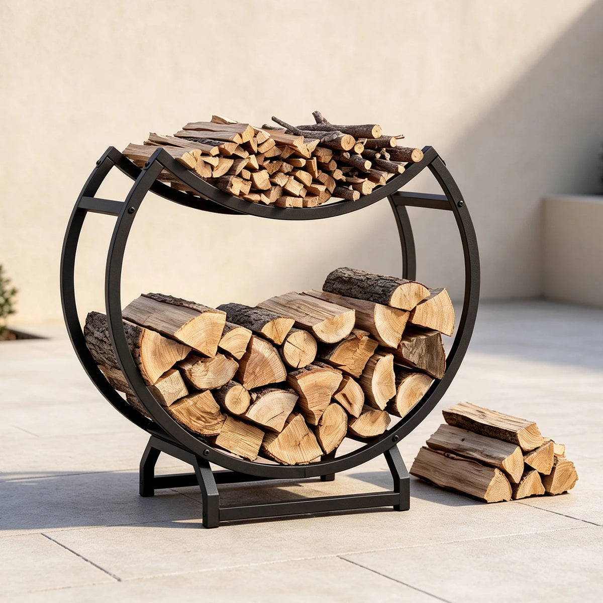 Round Firewood Rack Heavy Duty Iron Log Holder For Indoor Outdoor Fireplace Storage, Space Saving Metal Wood Rack For Patio Hearth