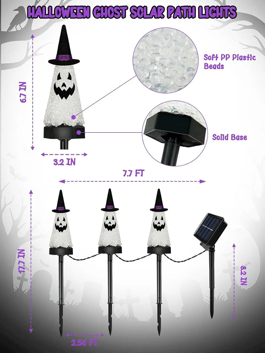 3 Pack Halloween Decorations Outdoor, Solar Ghost Pathway Lights Waterproof