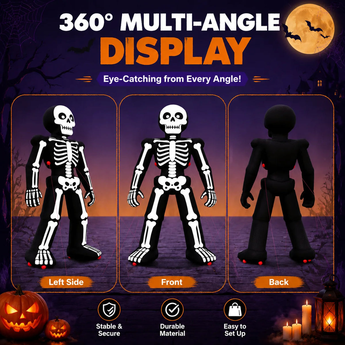 Giant 8m/26ft Inflatable Halloween Skeleton Man 3-Story High with Fan Oxford Cloth Skeleton Man Costume for Outdoor Halloween Decoration