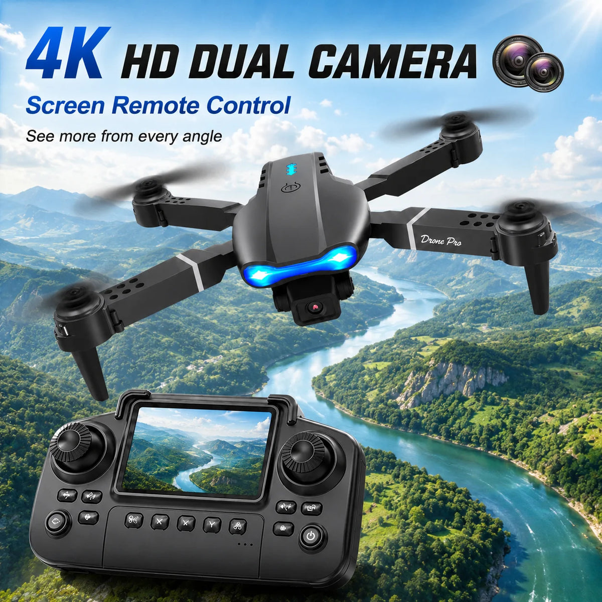 Znlyrion Foldable RC Drone With 4K Dual Camera Obstacle Avoidance