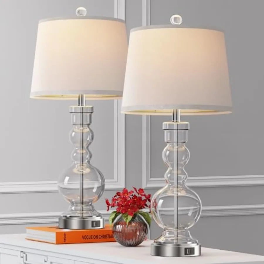 3-Way Dimmable Touch Control Grey Glass Table Lamps Set of 2 with USB A+C for Modern Comtemporary Bedroom Nightstand Living Roo