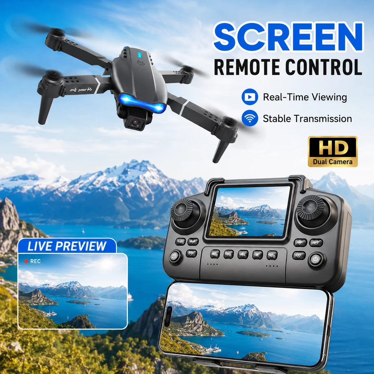 Znlyrion Foldable RC Drone With 4K Dual Camera Obstacle Avoidance