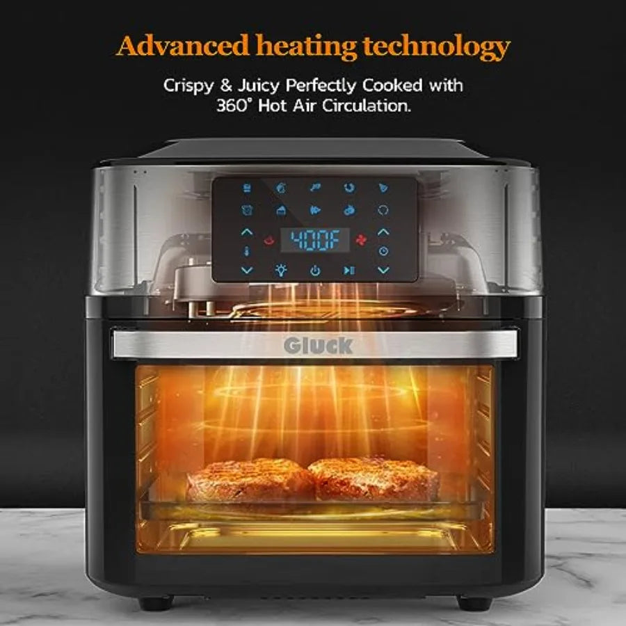 Air Fryer Oven Large 20 QT for kitchen use, stainless steel body, black finish, 10-in-1 multifunctional airfryer toaster combo