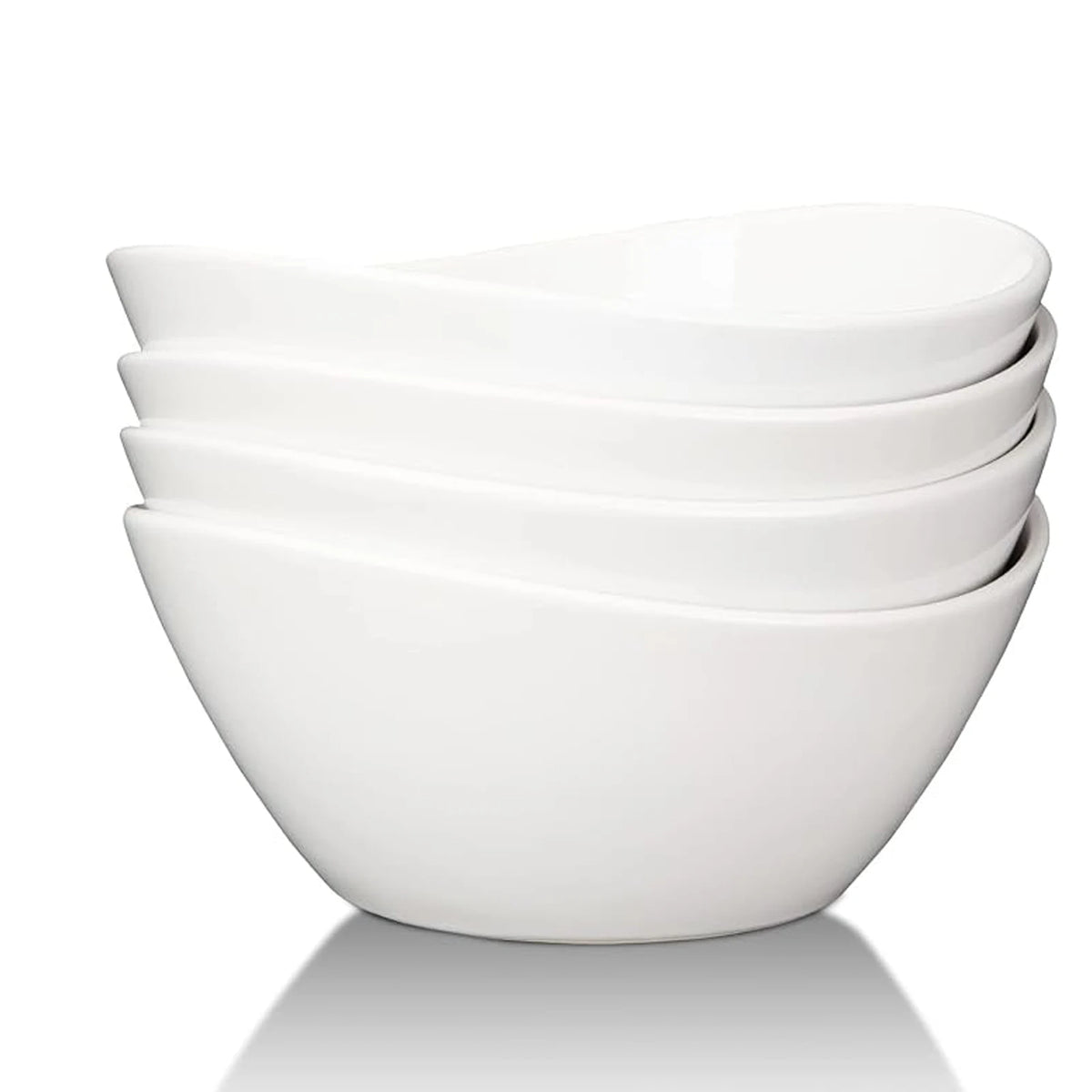 8" Ceramic Deep Soup Bowls & Salad Bowls - 42 OZ Large Bowls Set of 4 for Kitchen - White Ceramic Serving Bowls for Salads, Cereal, Soup, Dishwasher & Microwave Safe