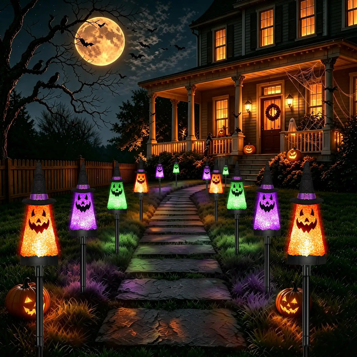3 Pack Halloween Decorations Outdoor, Solar Ghost Pathway Lights Waterproof