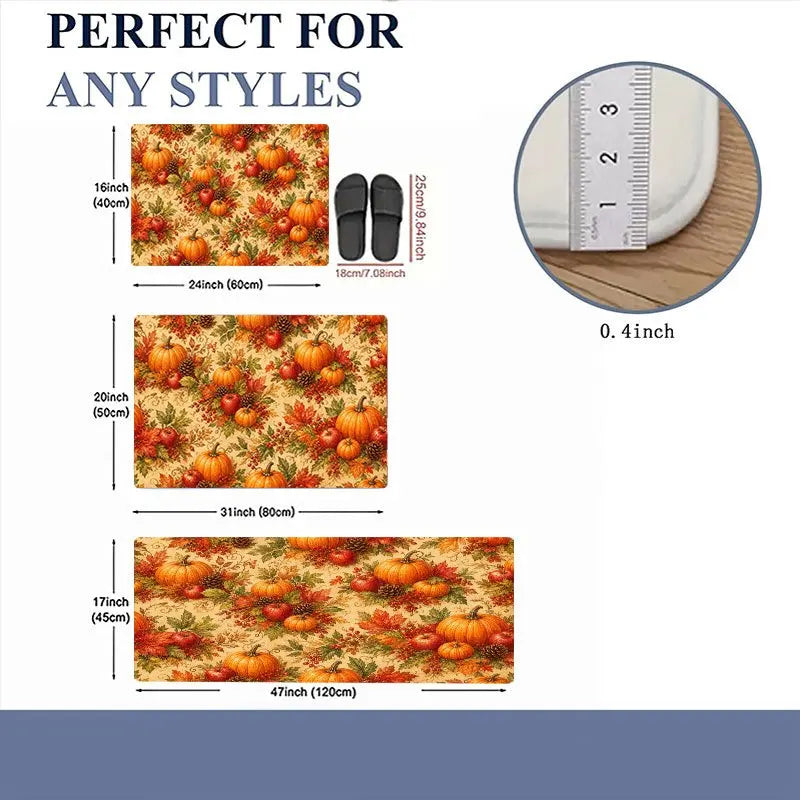 1pc Autumn Harvest Non-Slip Suitable for Thanksgiving Farmhouse Decor, Soft Flannel Indoor Entrance Mat with Pumpkin Maple Leaf Apple Pinecone Berry Print